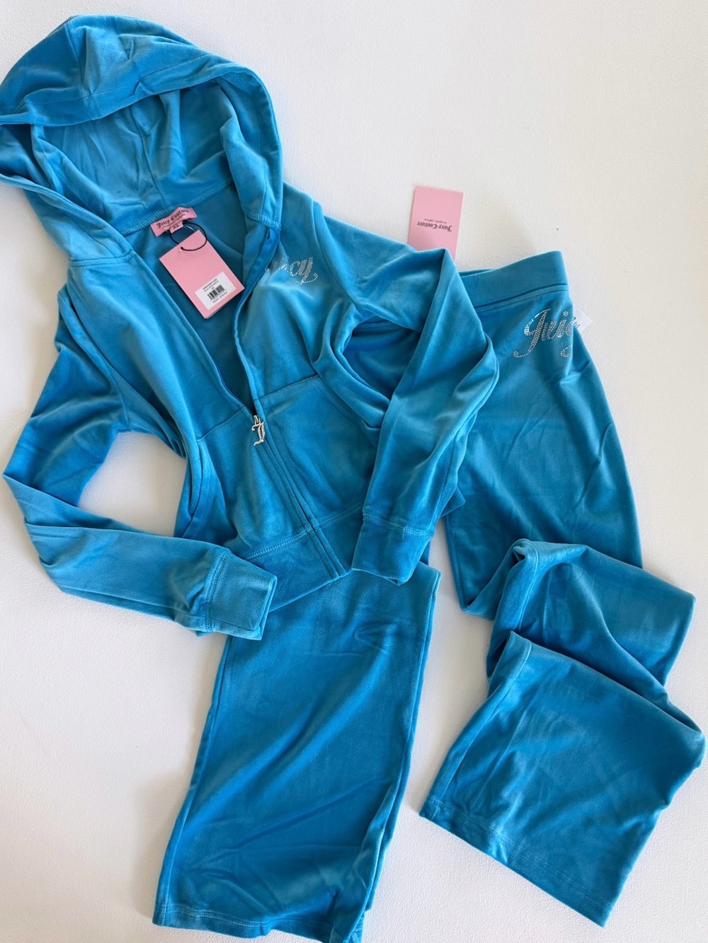 Juicy Couture Y2K Blue Velour Zip-Up Hoodie &
Flare Pants Set